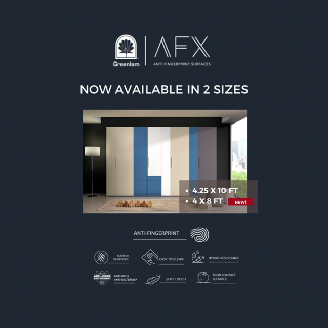 Greenlam AFX AntiFingerprint laminates, Now available in two sizes